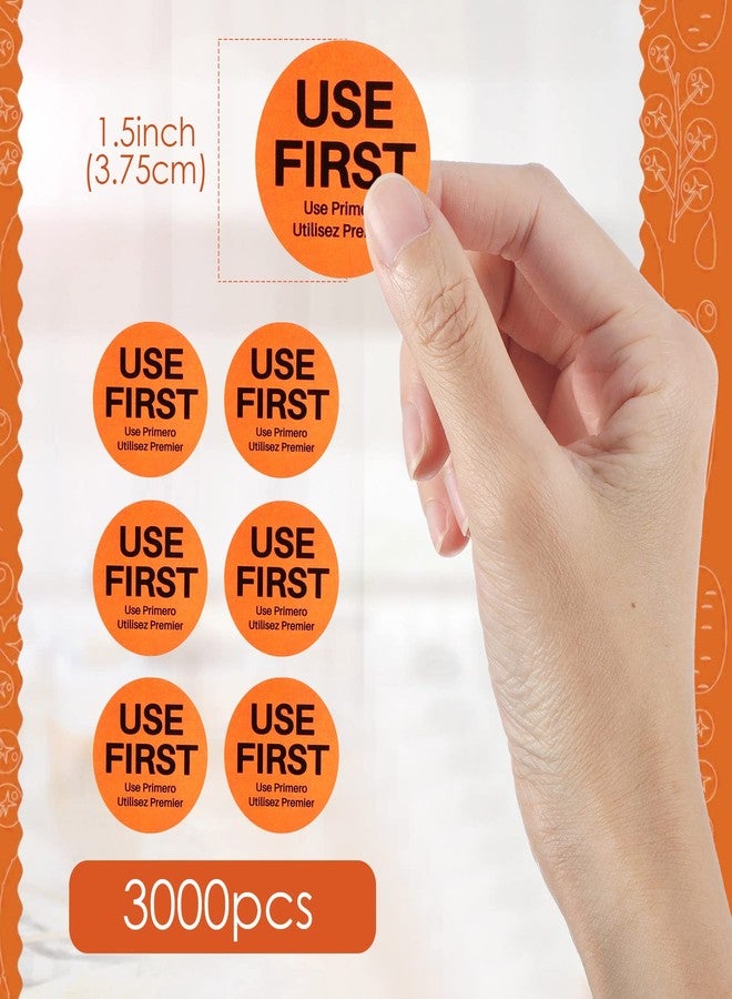 Yexiya 3000 Pcs 1.5 Inch Use First Inventory Control Label Permanent Adhesive Restaurant Quality Food Labels Use First Stickers Food Service Disposable Labels Small Circle Stickers(Orange) - Image 2